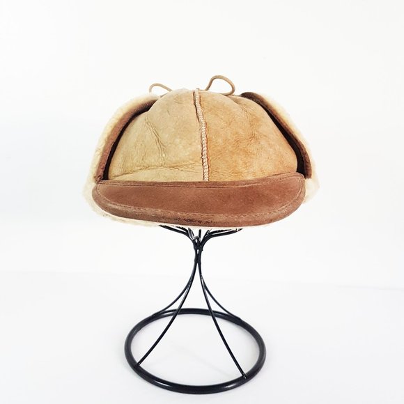 Vintage Brown Shearling Sheepskin Leather Trapper Earflap Hat - Picture 2 of 9